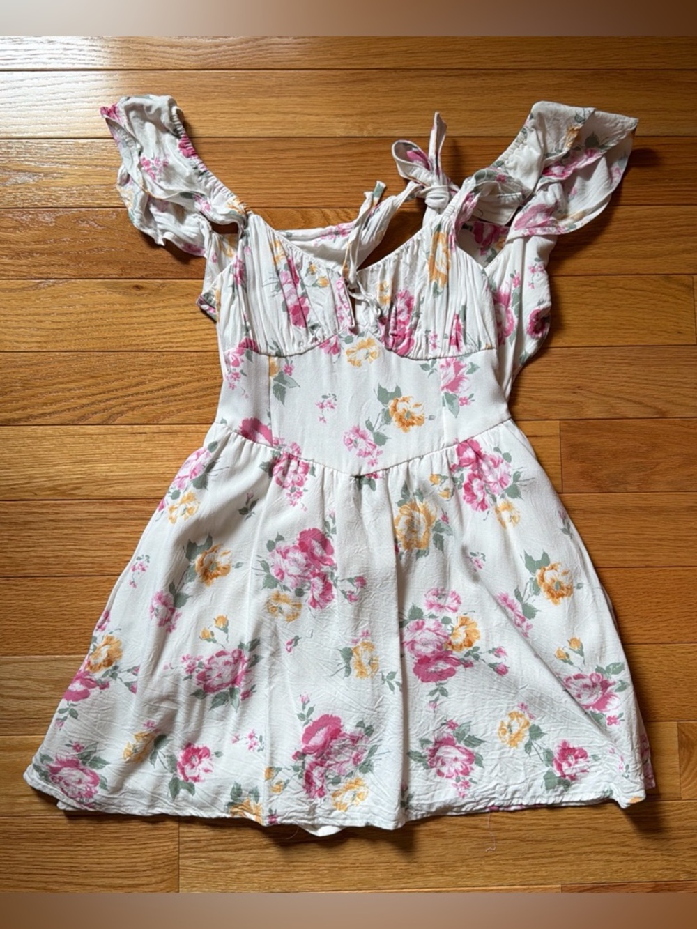 Hollister White Fit & Flare Floral Dress, Size Small Petite